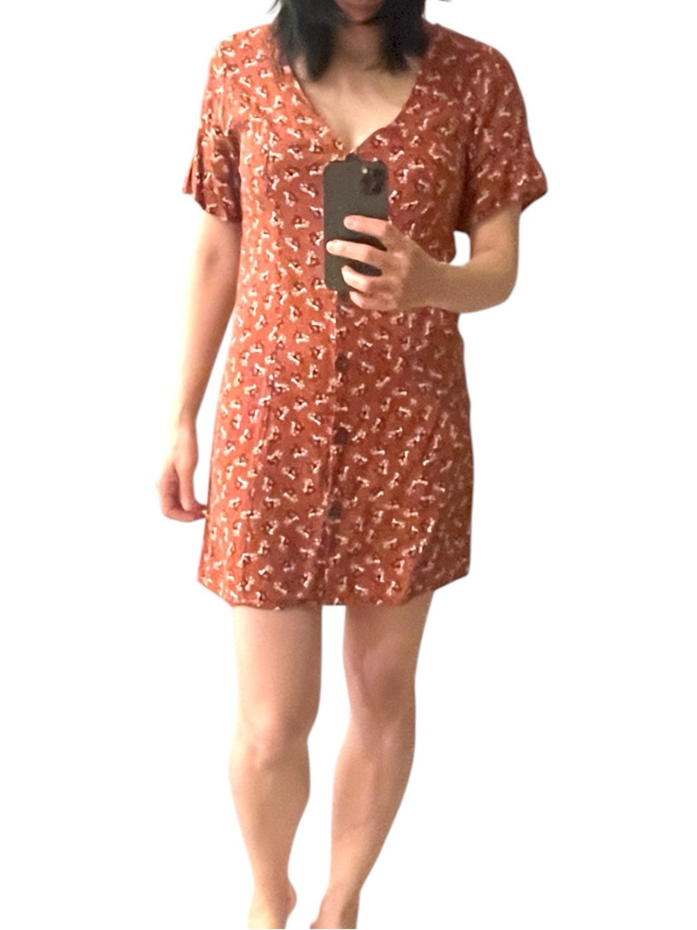 wild fable Rust Floral Button-Front Mini Dress